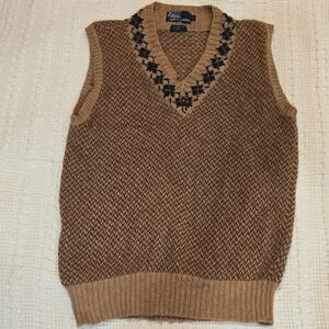 Vintage Polo By Ralph Lauren Men's Tan V-Neck Sweater Vest CAMEL HAIR/WOOL